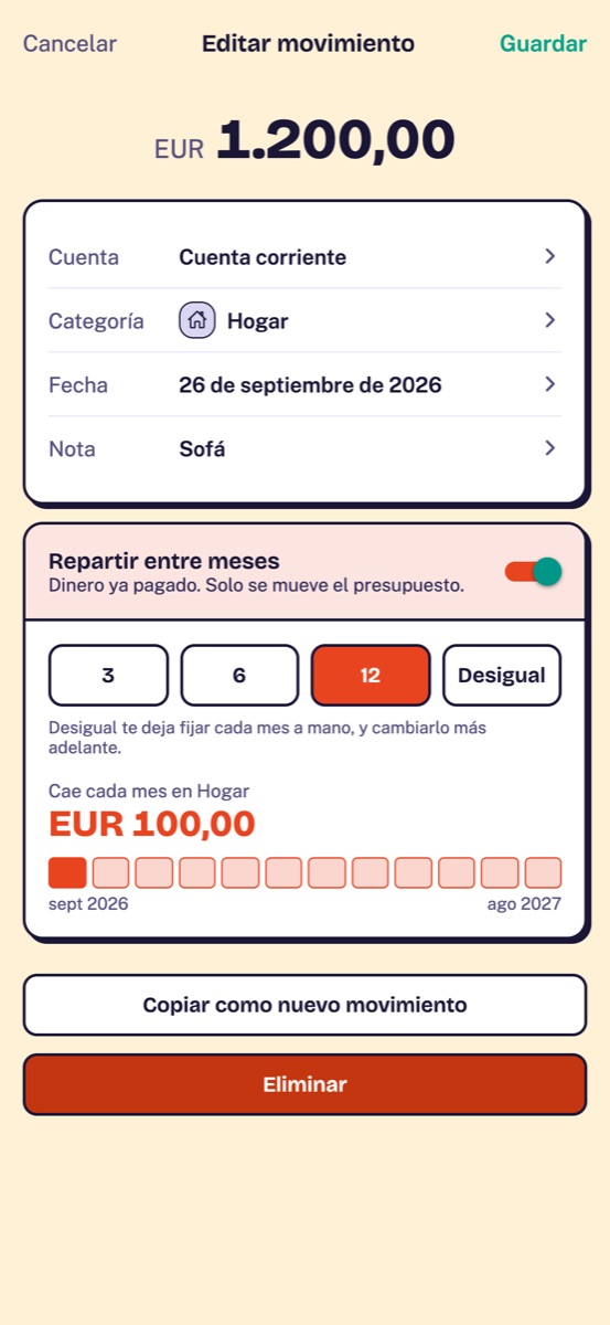 Un sofá repartido en varios meses